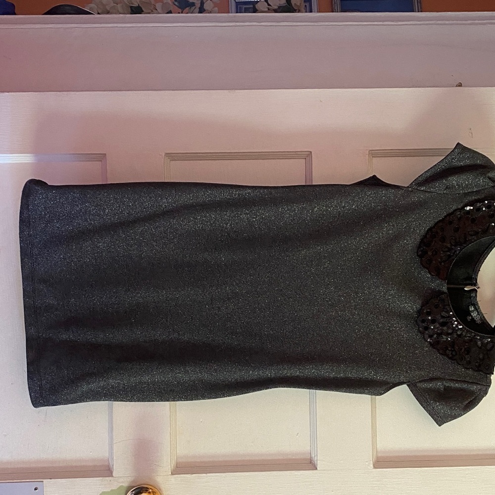 Sparkling Gray Dress with Black Sequin Accents Collar